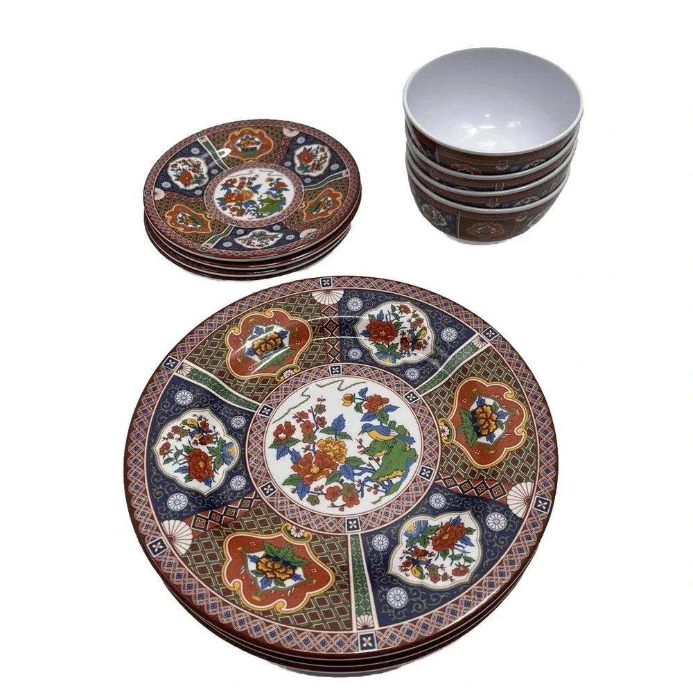 Melamine Dinnerware Thunder Group Peacock Set 12 Piece Kitchen Dinner Set Bowls